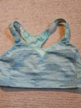 Brooks Rebound Racer Sports Bra Green Blue 38DD High Impact Running Athletic